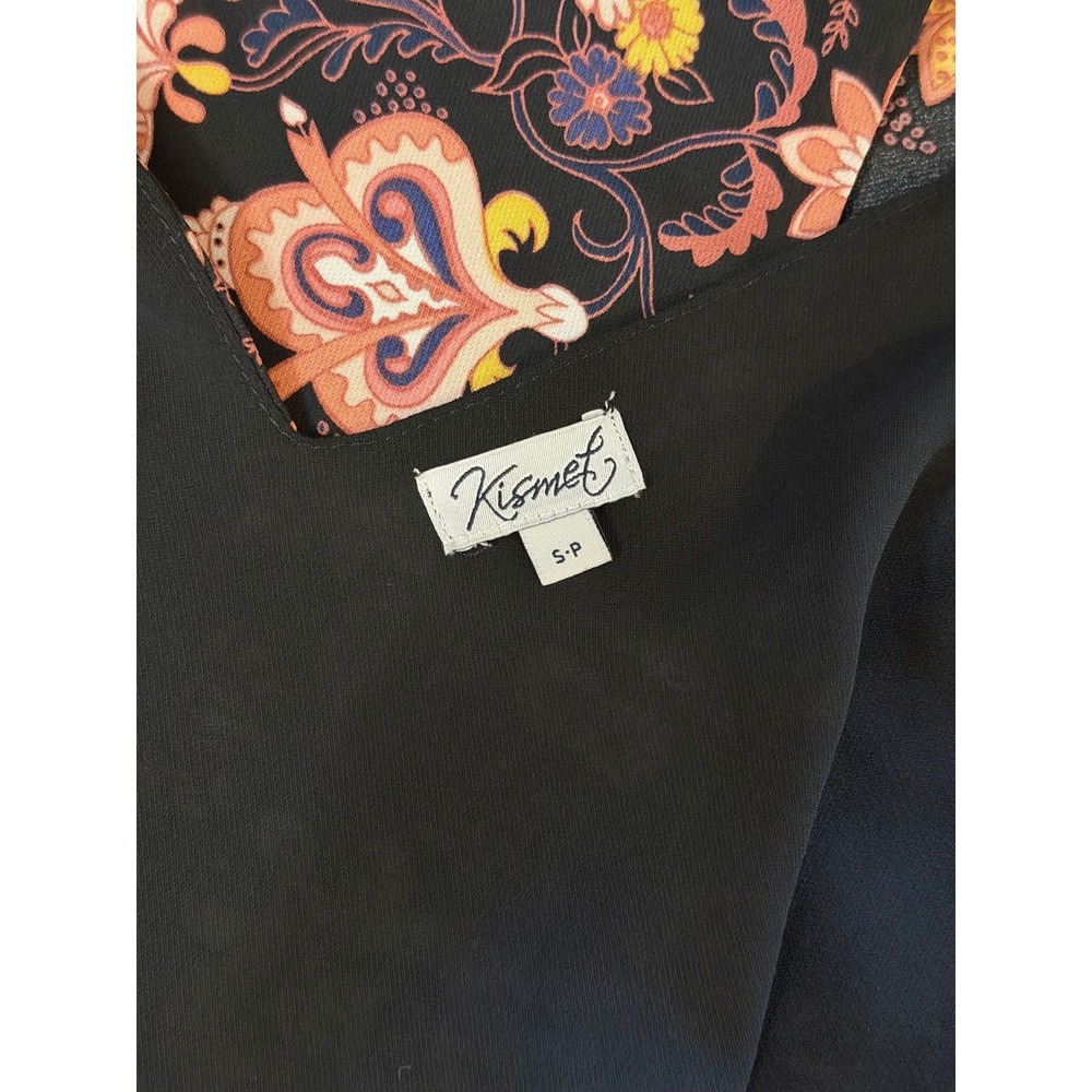 Floral Paisley V-Neck Tank Top Sleeveless Curved Hem Black Multi Color Camisole - Picture 9 of 11